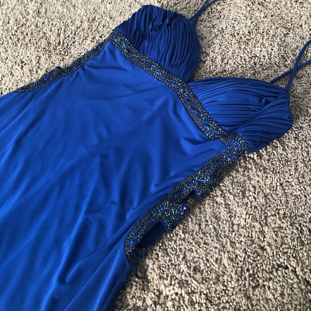 Prom girl royal blue long dress w/ side slit